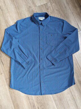 Duluth Trading Skyhiker Long Sleeve Button Up Shirt Blue Stretch Men’s XL